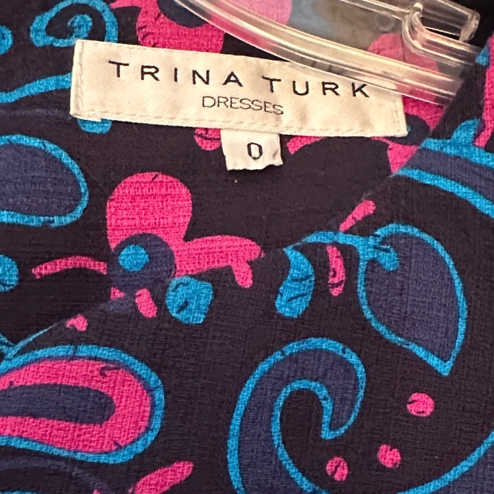 Trina Turk Vibrant Blue Pink Floral Geometric Patter Cotton Shift Dress 0 - Picture 4 of 9
